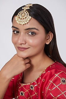 Gold Plated Kundan Polki & Pearl Maang Tikka