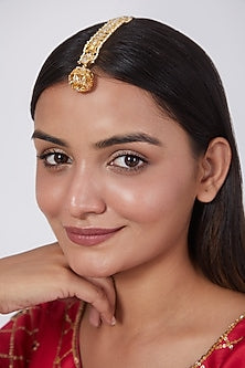 Gold Plated Maang Tikka With Kundan Polki