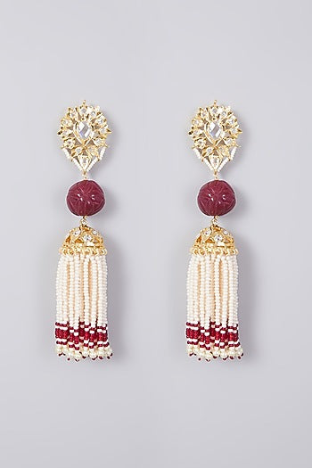 Gold Plated Red Onyx & Pearl Jhumka Earrings