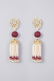 Gold Plated Red Onyx & Pearl Jhumka Earrings