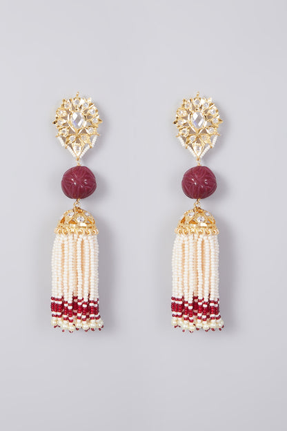 Gold Plated Red Onyx & Pearl Jhumka Earrings