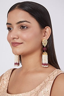 Gold Plated Red Onyx & Pearl Jhumka Earrings