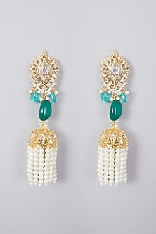 Gold Plated Pearl & Kundan Polki Jhumka Earrings