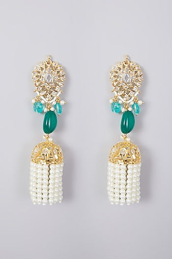 Gold Plated Pearl & Kundan Polki Jhumka Earrings
