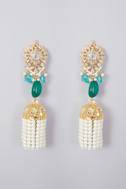 Gold Plated Pearl & Kundan Polki Jhumka Earrings