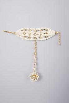 Gold Plated Pearl & Kundan Polki Hathphool