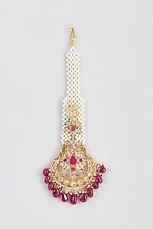 Gold Plated Kundan Polki & Red Onyx Maangtikka