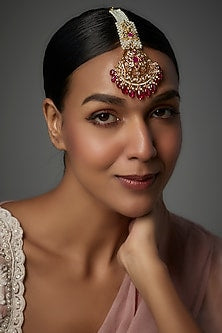 Gold Plated Kundan Polki & Red Onyx Maangtikka