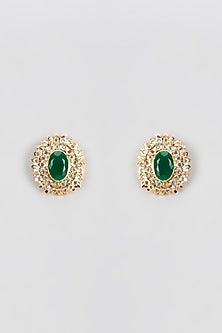 Gold Plated Kundan Polki & Quartz Stud Earrings