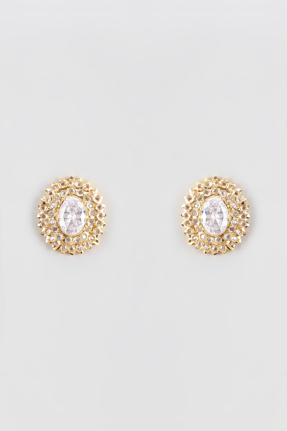 Gold Plated Kundan Polki & Quartz Stud Earrings