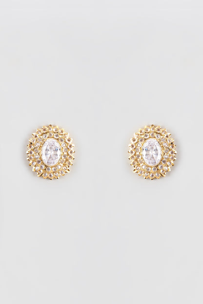 Gold Plated Kundan Polki & Quartz Stud Earrings