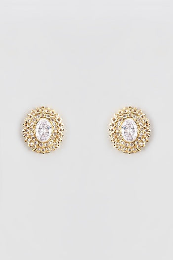 Gold Plated Kundan Polki & Quartz Stud Earrings