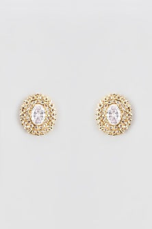 Gold Plated Kundan Polki & Quartz Stud Earrings