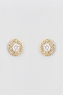 Gold Plated Kundan Polki & Quartz Stud Earrings