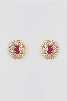 Gold Plated Kundan Polki & Quartz Stud Earrings