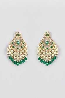 Gold Plated Kundan Polki & Onyx Chandbali Earrings