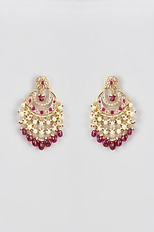 Gold Plated Kundan Polki & Onyx Chandbali Earrings