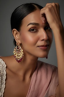 Gold Plated Kundan Polki & Onyx Chandbali Earrings