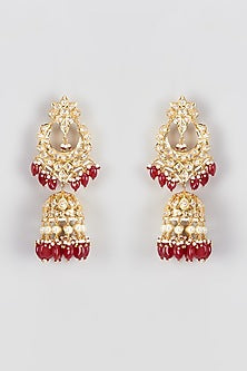 Gold Plated Kundan Polki & Onyx Jhumka Earrings