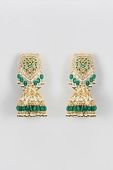 Gold Plated Kundan Polki & Onyx Jhumka Earrings