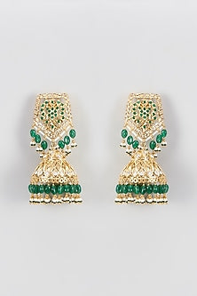 Gold Plated Kundan Polki & Onyx Jhumka Earrings