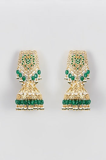 Gold Plated Kundan Polki & Onyx Jhumka Earrings