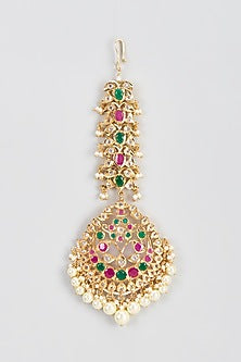 Gold Plated Kundan Polki & Onyx Maangtikka