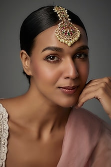 Gold Plated Kundan Polki & Onyx Maangtikka