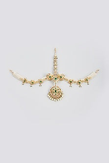 Gold Plated Kundan Polki & Onyx Mathapatti