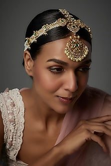 Gold Plated Kundan Polki & Onyx Mathapatti