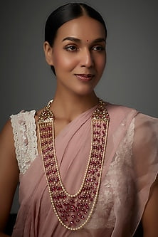 Gold Plated Kundan Polki & Onyx Long Necklace