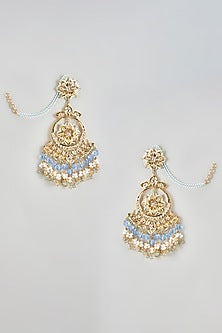 Gold Plated Kundan Polki & Blue Onyx Chandbali Earrings