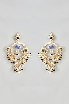 Gold Plated Kundan Polki & Blue Onyx Chandbali Earrings