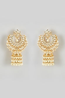 Gold Plated Kundan Polki & Pearl Jhumka Earrings