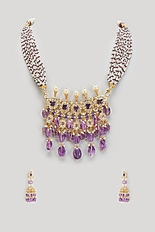Gold Plated Kundan Polki & Purple Onyx Choker Necklace Set