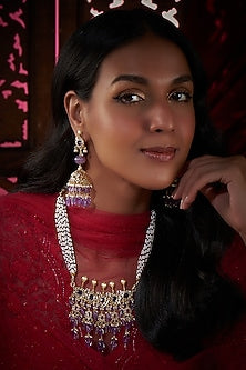 Gold Plated Kundan Polki & Purple Onyx Choker Necklace Set
