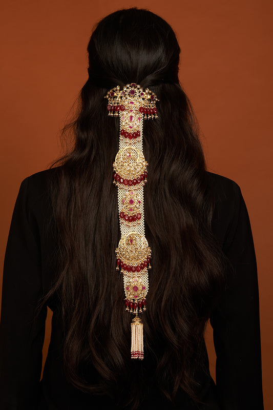 Gold Plated Pearl & Red Onyx Headgear