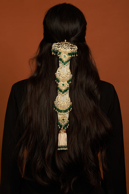 Gold Plated Pearl & Green Onyx Headgear