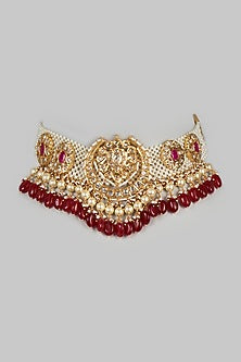 Gold Plated Kundan Polki & Red Onyx Choker Necklace