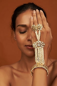 Gold Plated Kundan Polki Hathphool