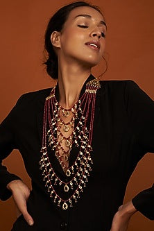 Gold Plated Red Onyx Layered Necklace