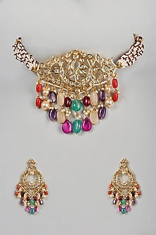 Gold Plated Navratna Beads Choker Necklace Set