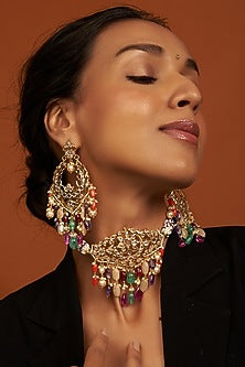 Gold Plated Navratna Beads Choker Necklace Set