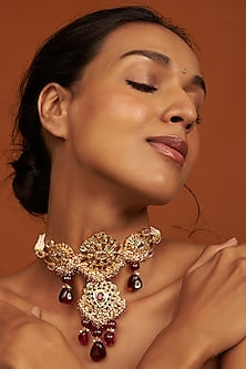 Gold Plated Red Onyx Choker Necklace
