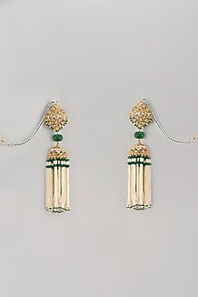Gold Plated Semi-Precious Kundan Polki & Pearl Dangler Earrings