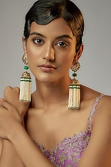 Gold Plated Semi-Precious Kundan Polki & Pearl Dangler Earrings