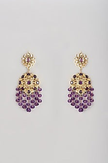 Gold Plated Semi-Precious Kundan Polki & Purple Onyx Dangler Earrings