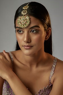 Gold Plated Semi-Precious Kundan Polki Maangtikka