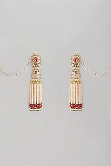 Gold Plated Semi-Precious Kundan Polki & Pearl Dangler Earrings