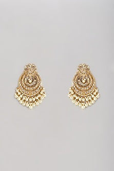 Gold Plated Semi-Precious Kundan Polki & Pearl Dangler Earrings
